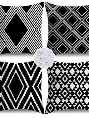 NWOT Black & White Geometric Outdoor Pillow Covers 16 X 16 Waterproof Decorative